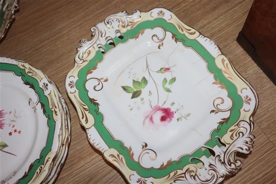 A Victorian Staffordshire sixteen piece floral painted part dessert service